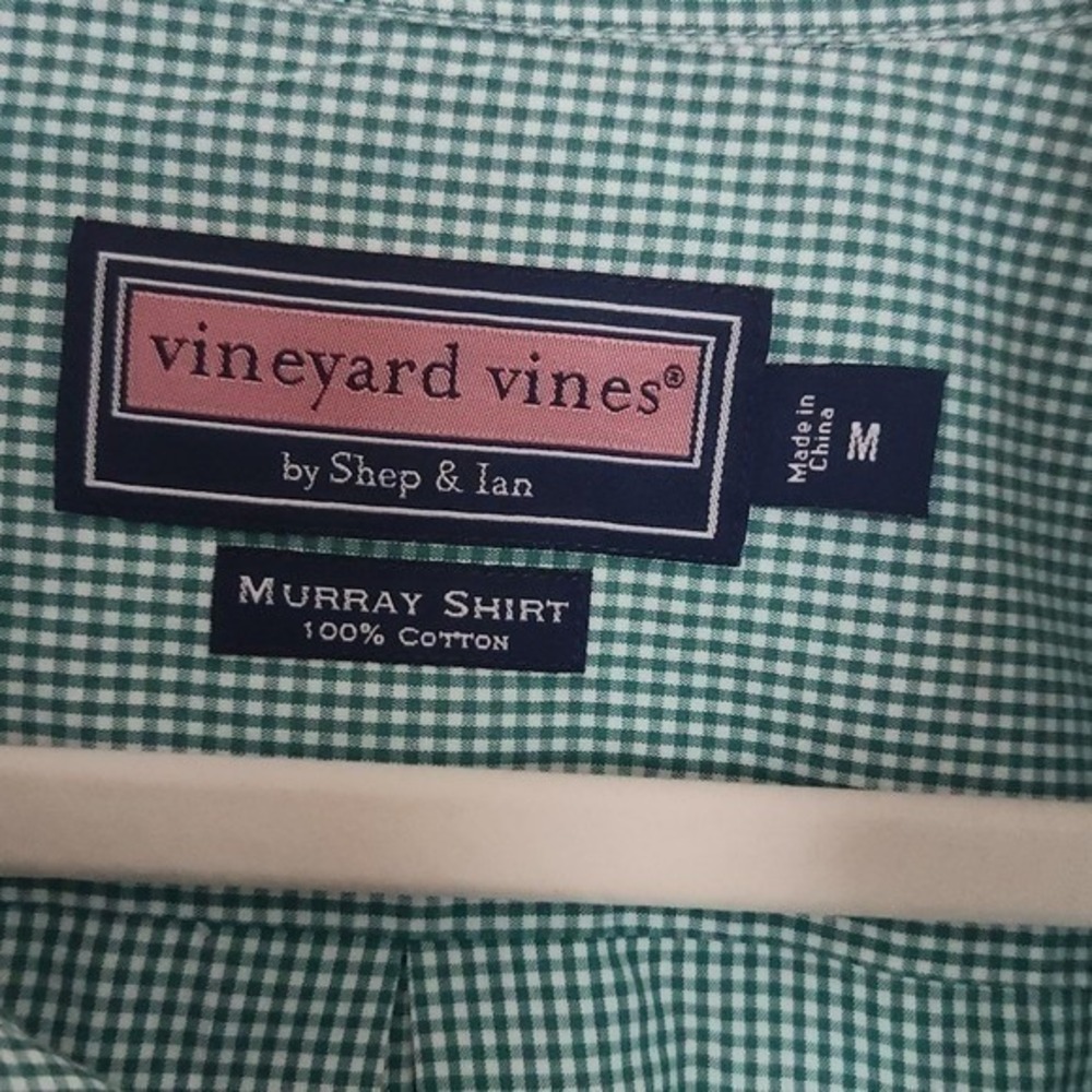 Vineyard Vines Men's Med Green Check Murray Shirt Long Sleeve Button Down Cotton - Picture 3 of 10